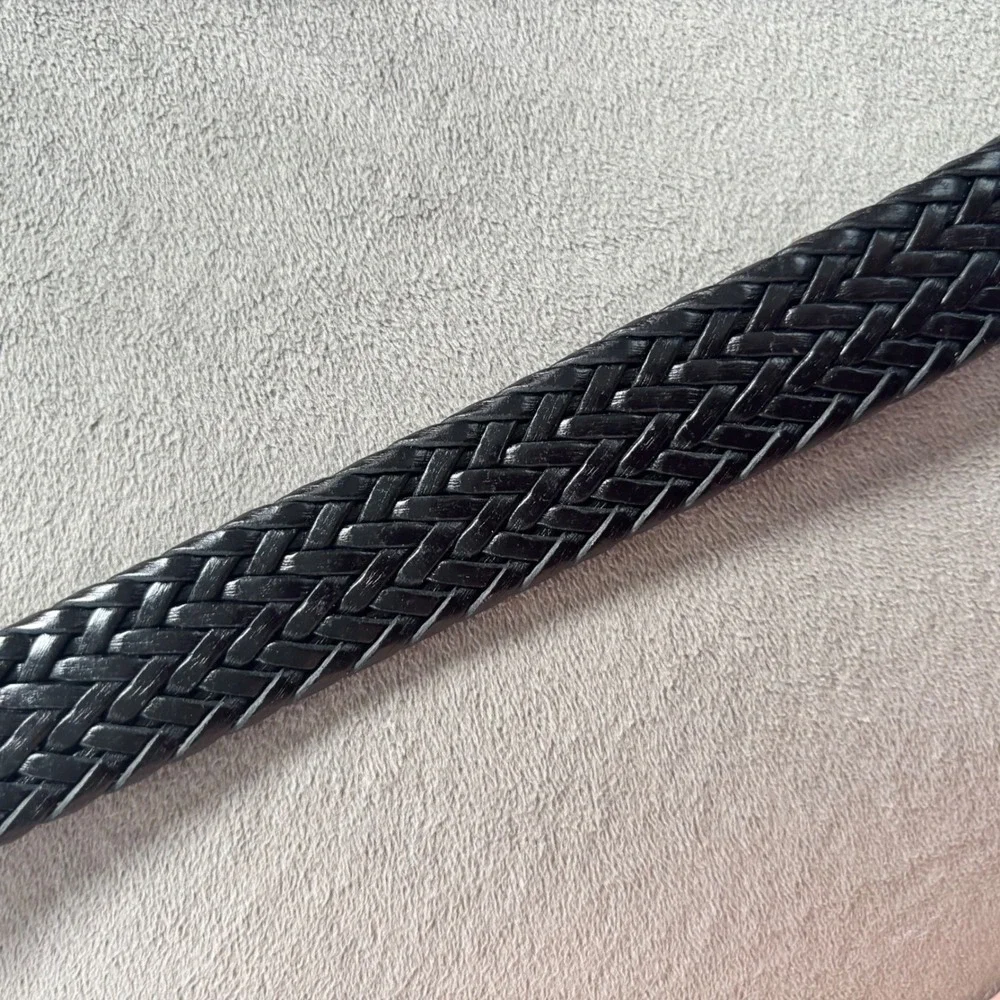 Ben Pollack Woven Braided Bonded Leather Belt Black Silver Buckle Size Small